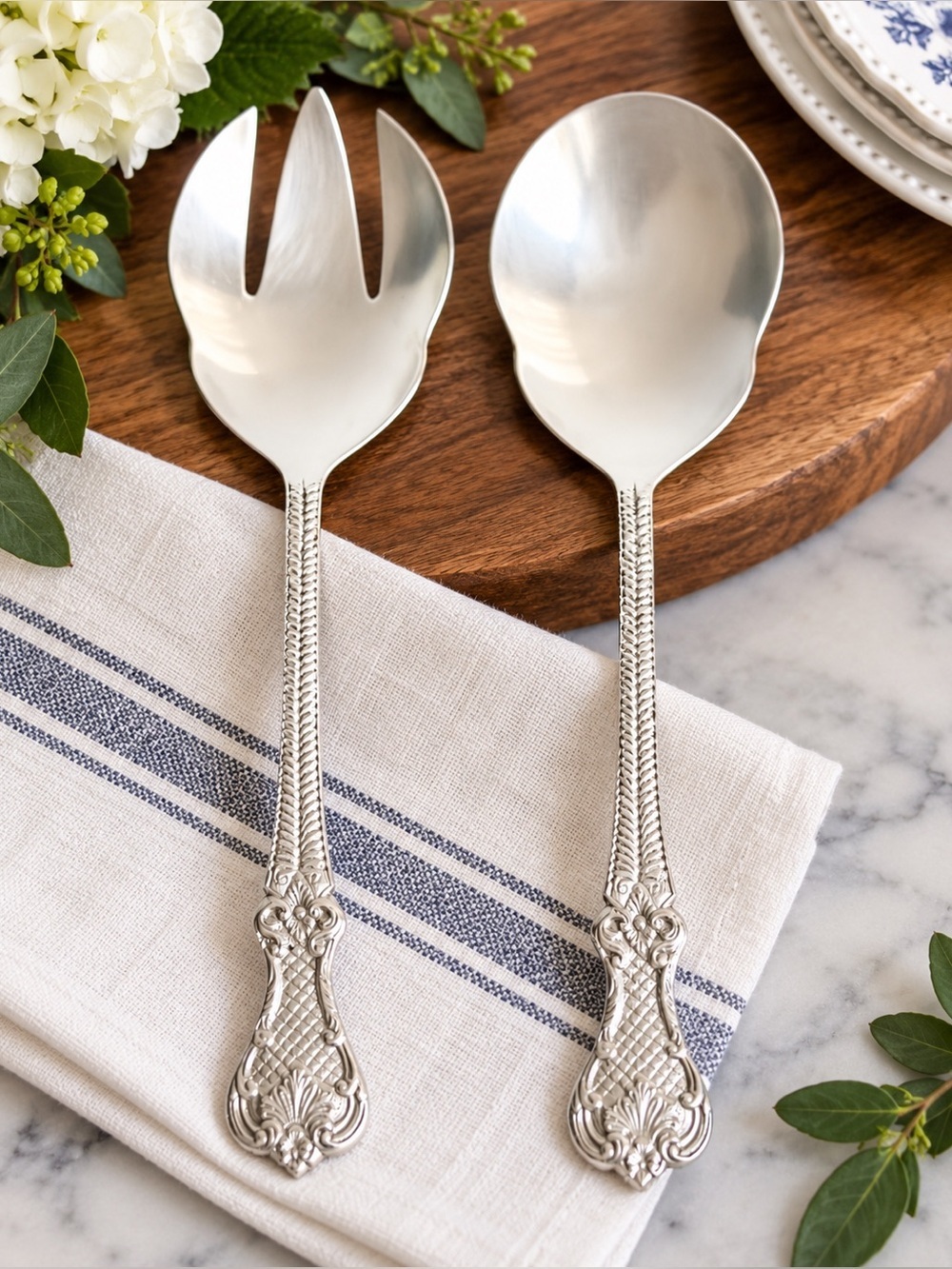 Vintage Silverplate Salad Serving Spoon & Fork Set